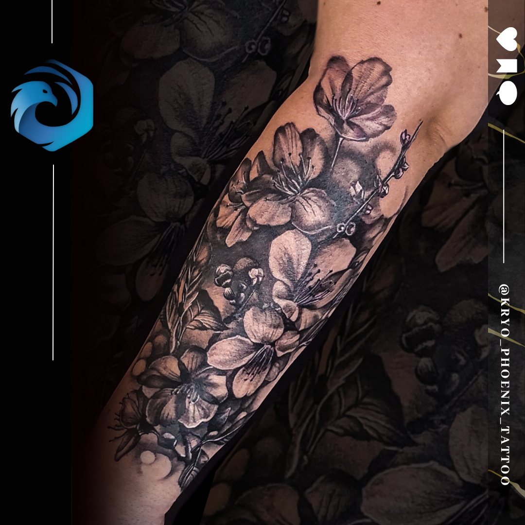 a narben tattoo with flowers on the arm, erzgebirgskreis, germany