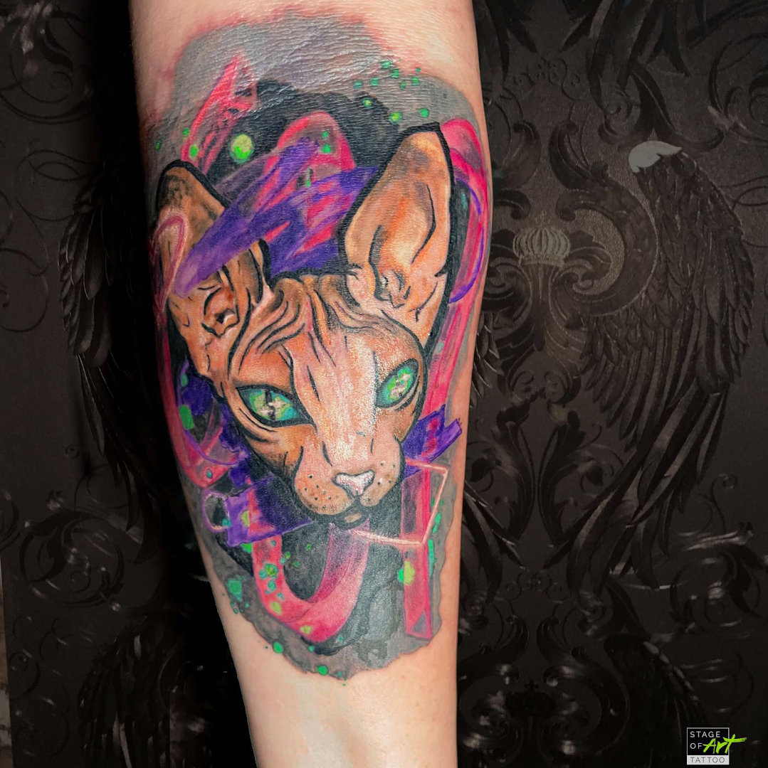 a cover-up tattoo of a lion with colorful paint, bielefeld, germany