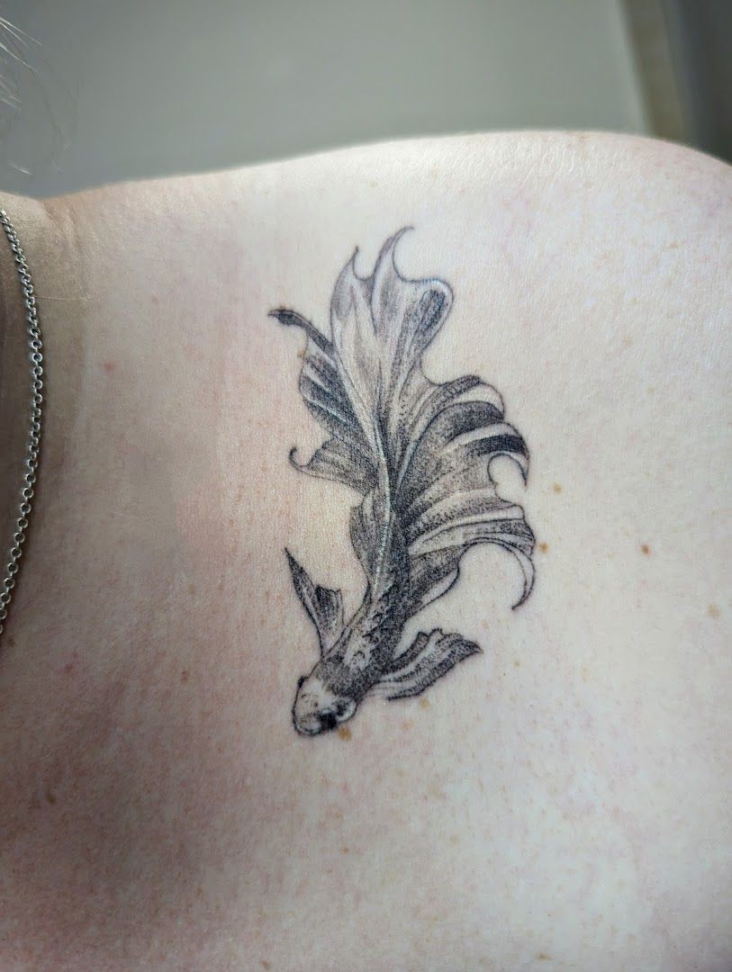 a narben tattoo of a bird on the back of a woman, börde, germany