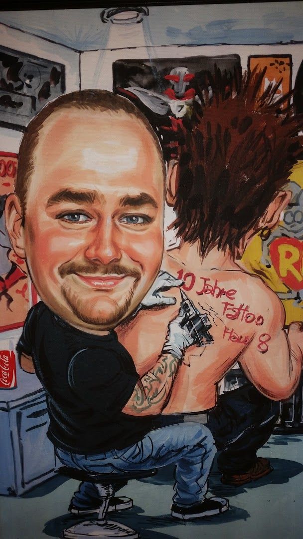 a painting of a man with japanische tattoos in leipzigs on his chest, rostock, germany