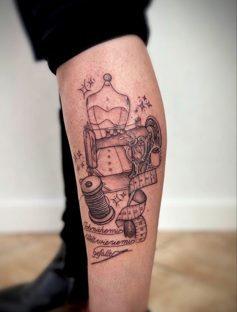 a cover-up tattoo of a robot with a message on it, barnim, germany