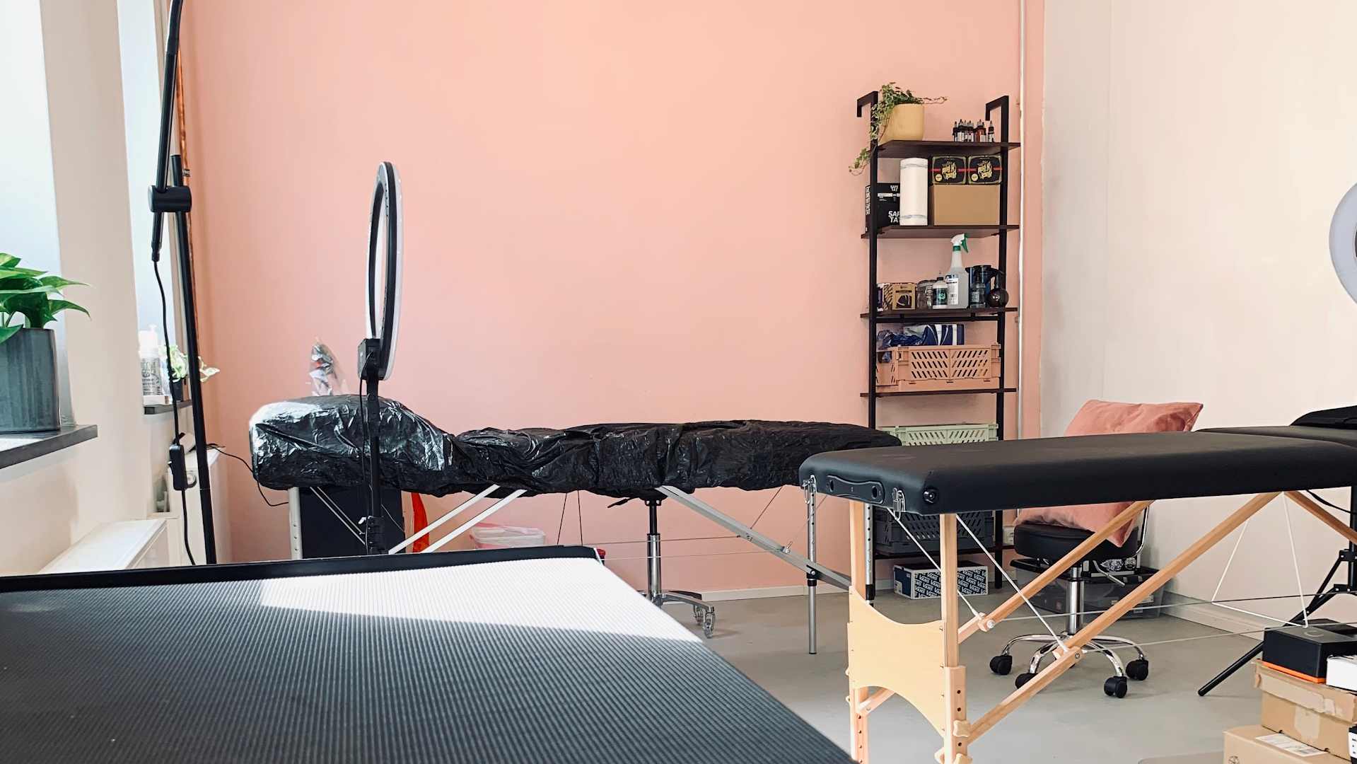 a woman is getting her hair done in a salon