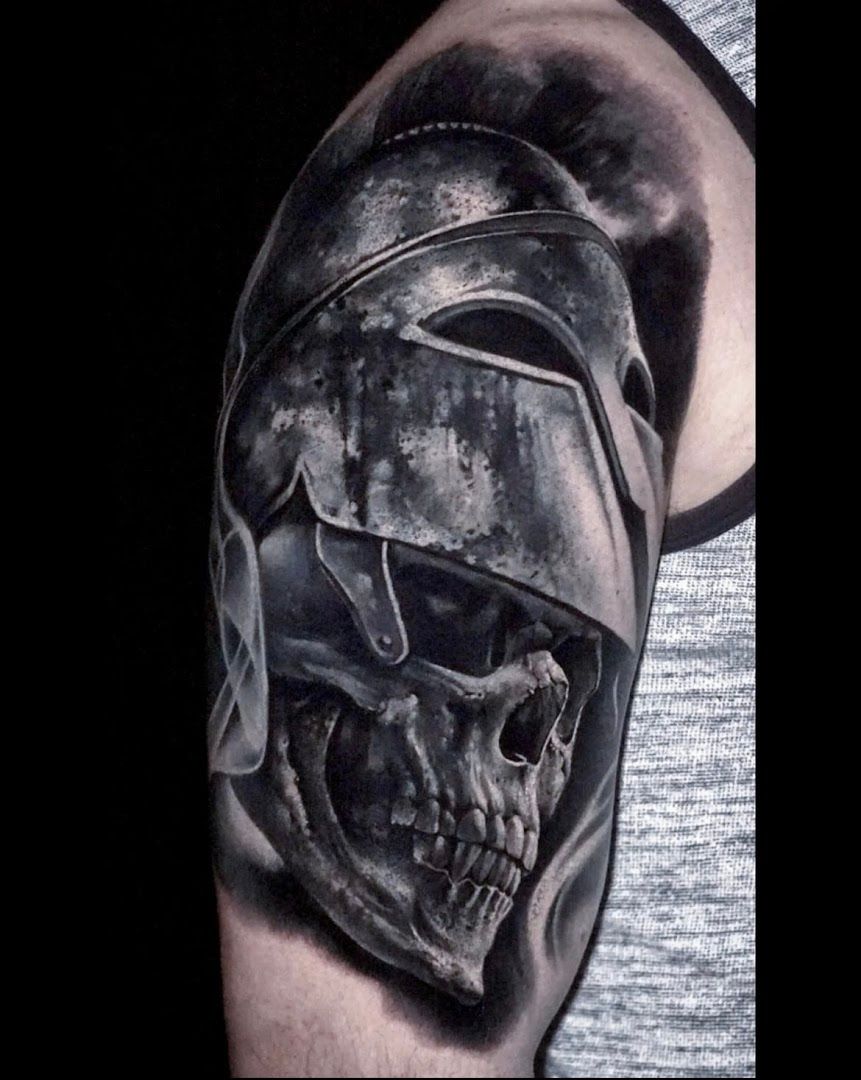 a skull with a helmet on it's head