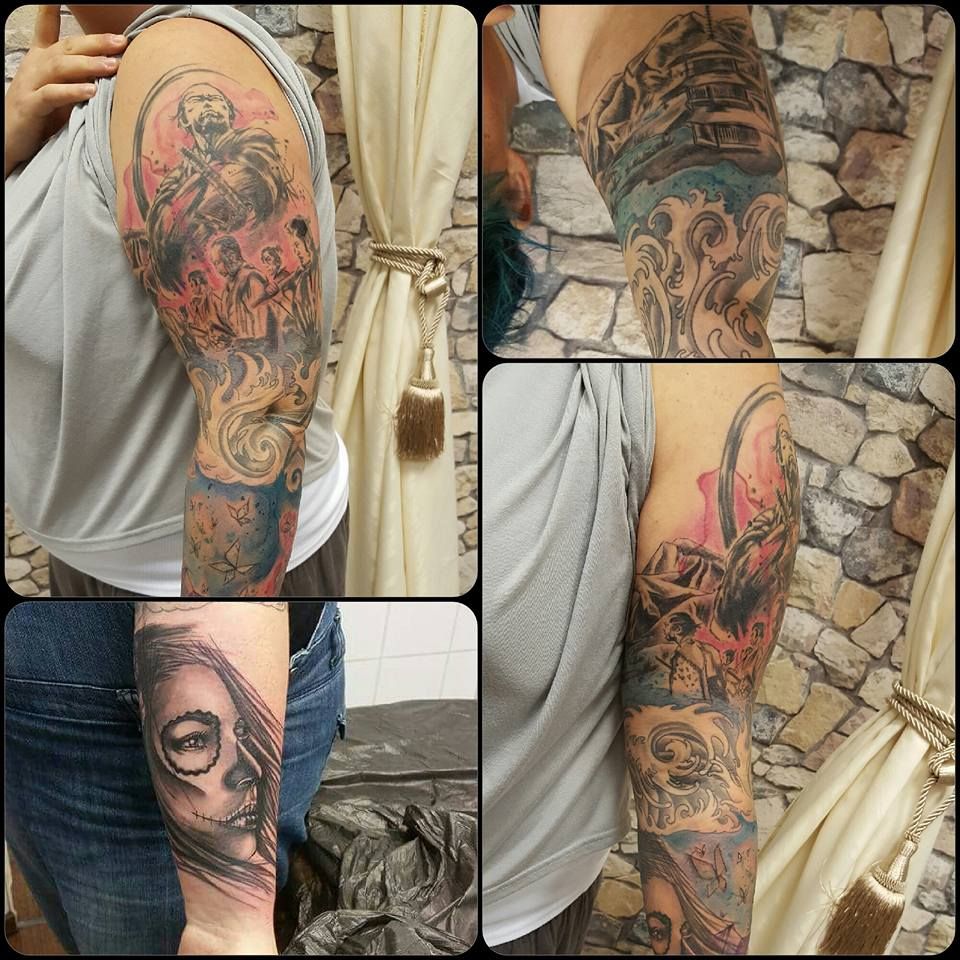 a woman with a japanische tattoos in leipzig on her arm, schwerin, germany
