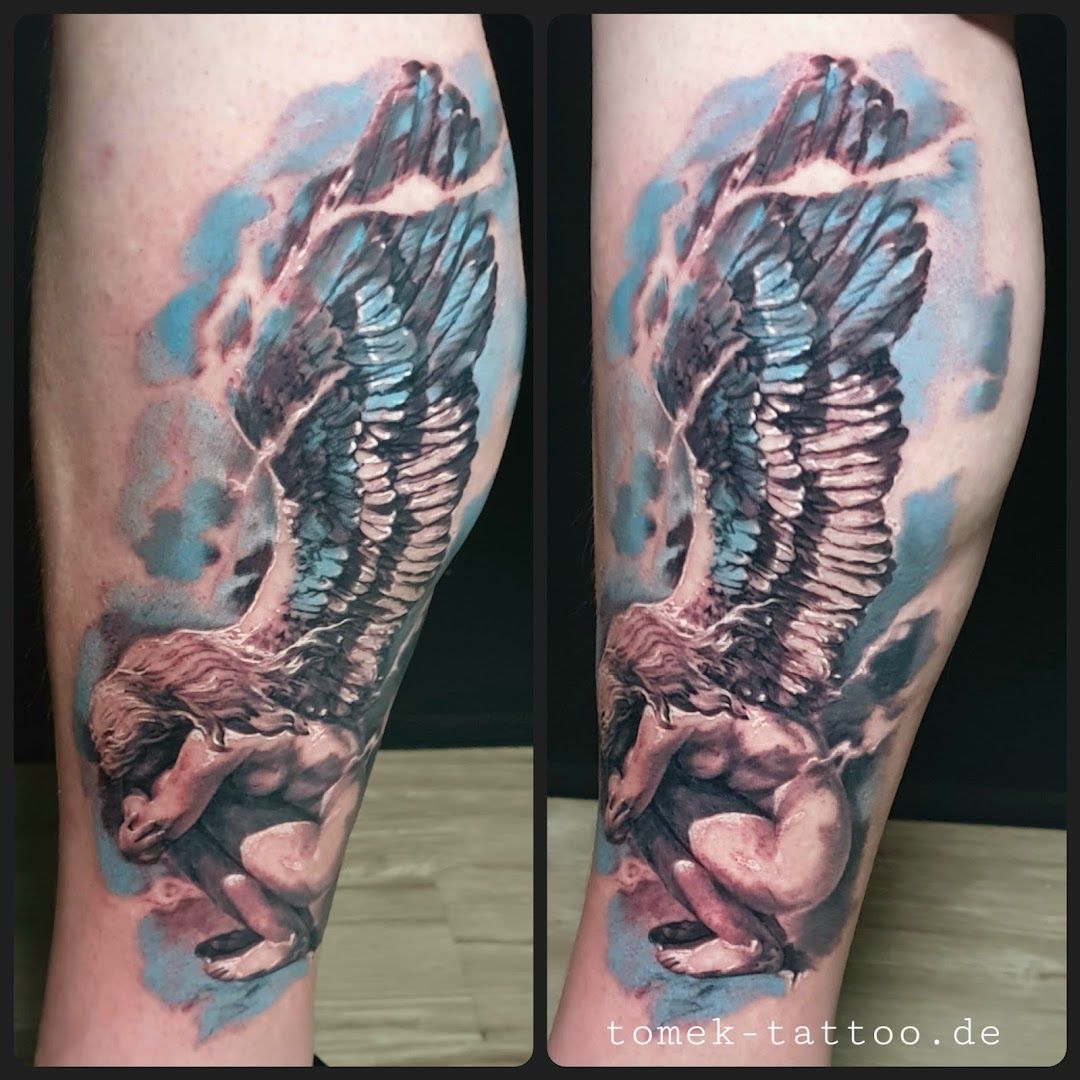 a cover-up tattoo of an eagle with a watercolor effect, nürnberg, germany