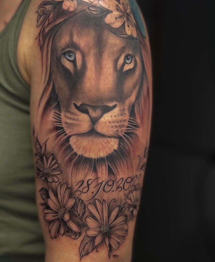 lion cover-up tattoo designs for men, duisburg, germany