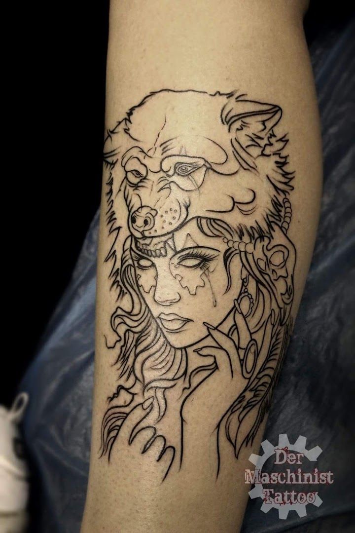 a cover-up tattoo of a woman with a lion head, kreisfreie stadt gera, germany