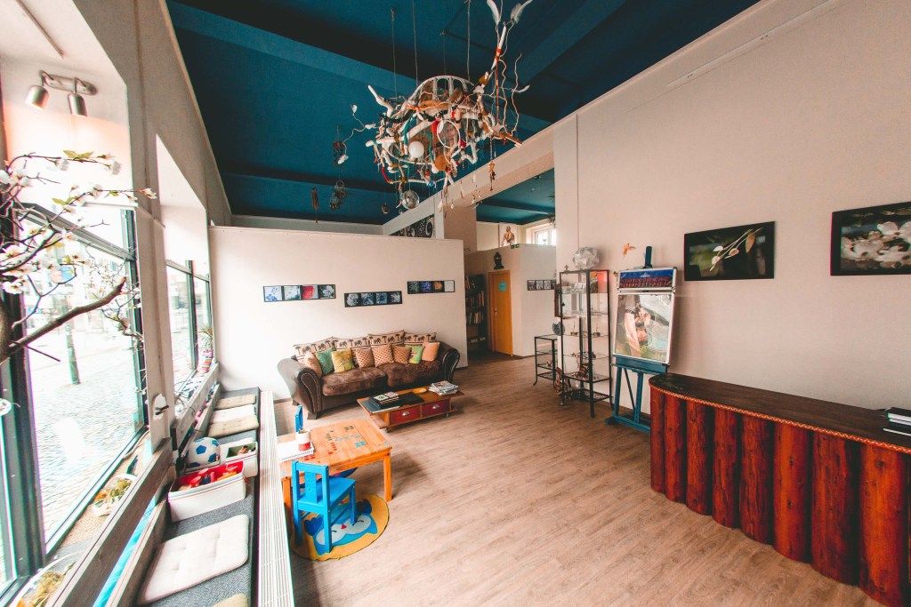 a living room with a couch and a television