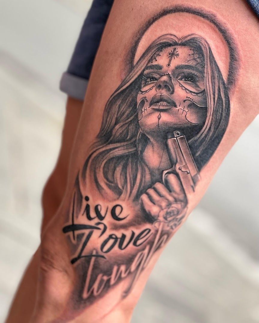 a cover-up tattoo of a woman smoking a cigarette, nürnberg, germany