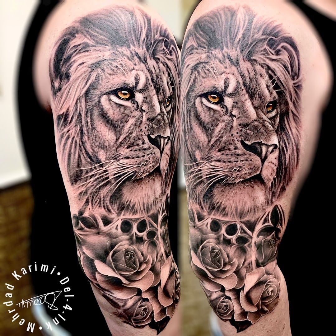 lion and rose cover-up tattoo, segeberg, germany