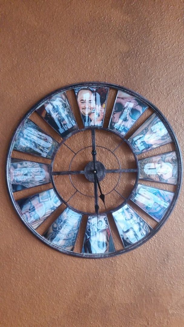 a clock with pictures on it