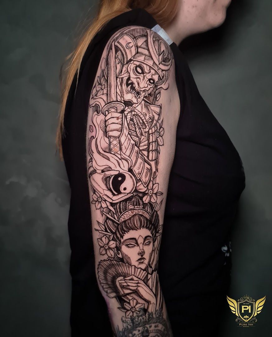 a woman with a cover-up tattoo on her arm, rhein-neckar-kreis, germany