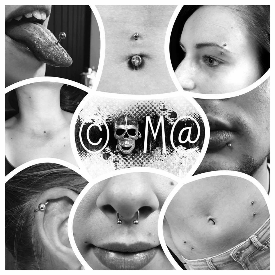 a col of photos of a man and woman with a nose piercing