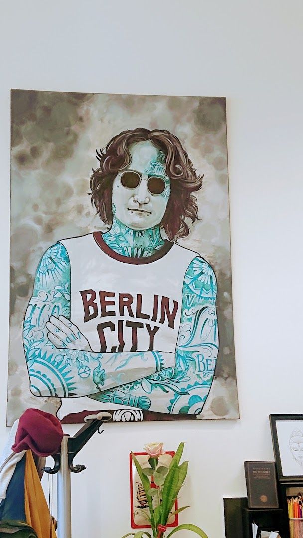 a painting of a man with a narben tattoo on his arm, berlin, germany