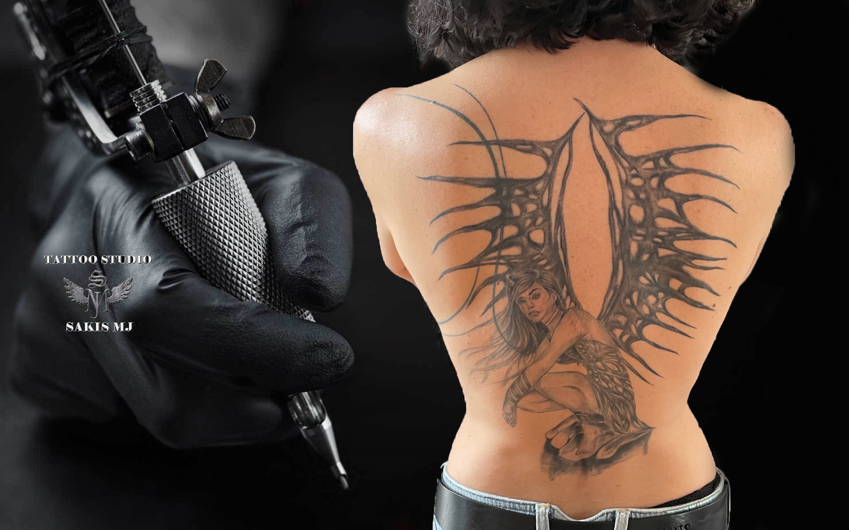 a woman with a narben tattoo on her back, hochtaunuskreis, germany