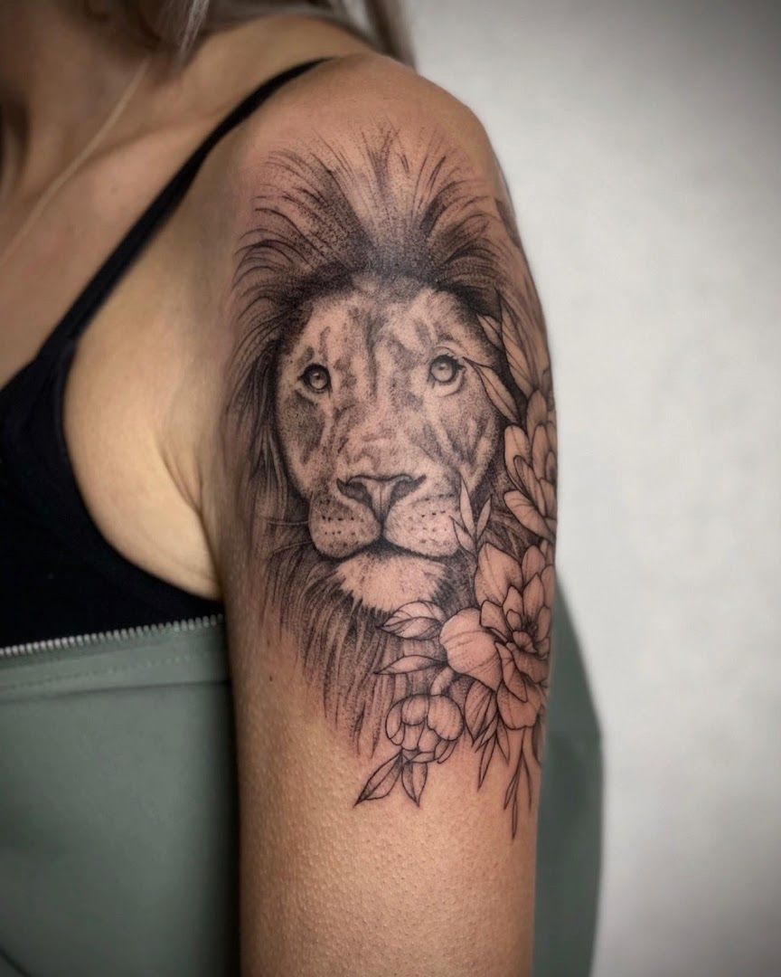 lion cover-up tattoo designs for women, barnim, germany