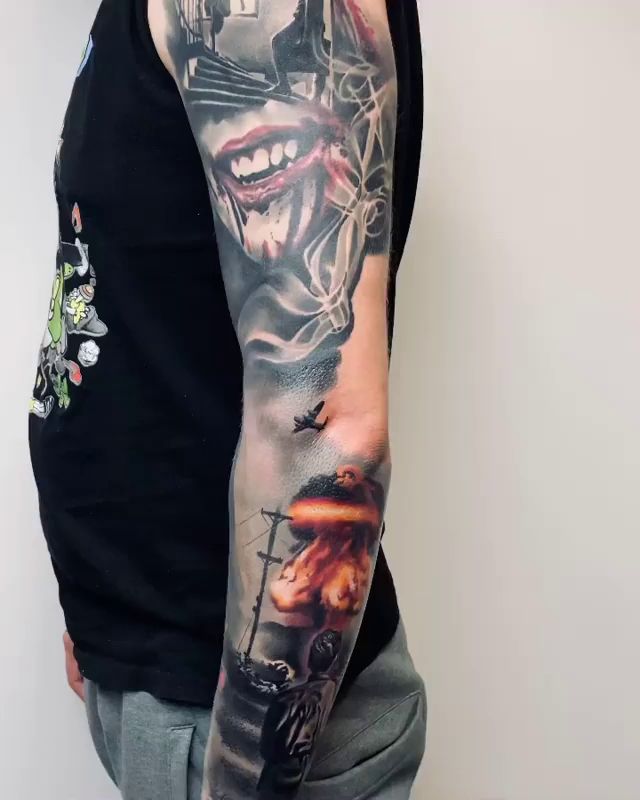 a man with a cover-up tattoo on his arm, berlin, germany