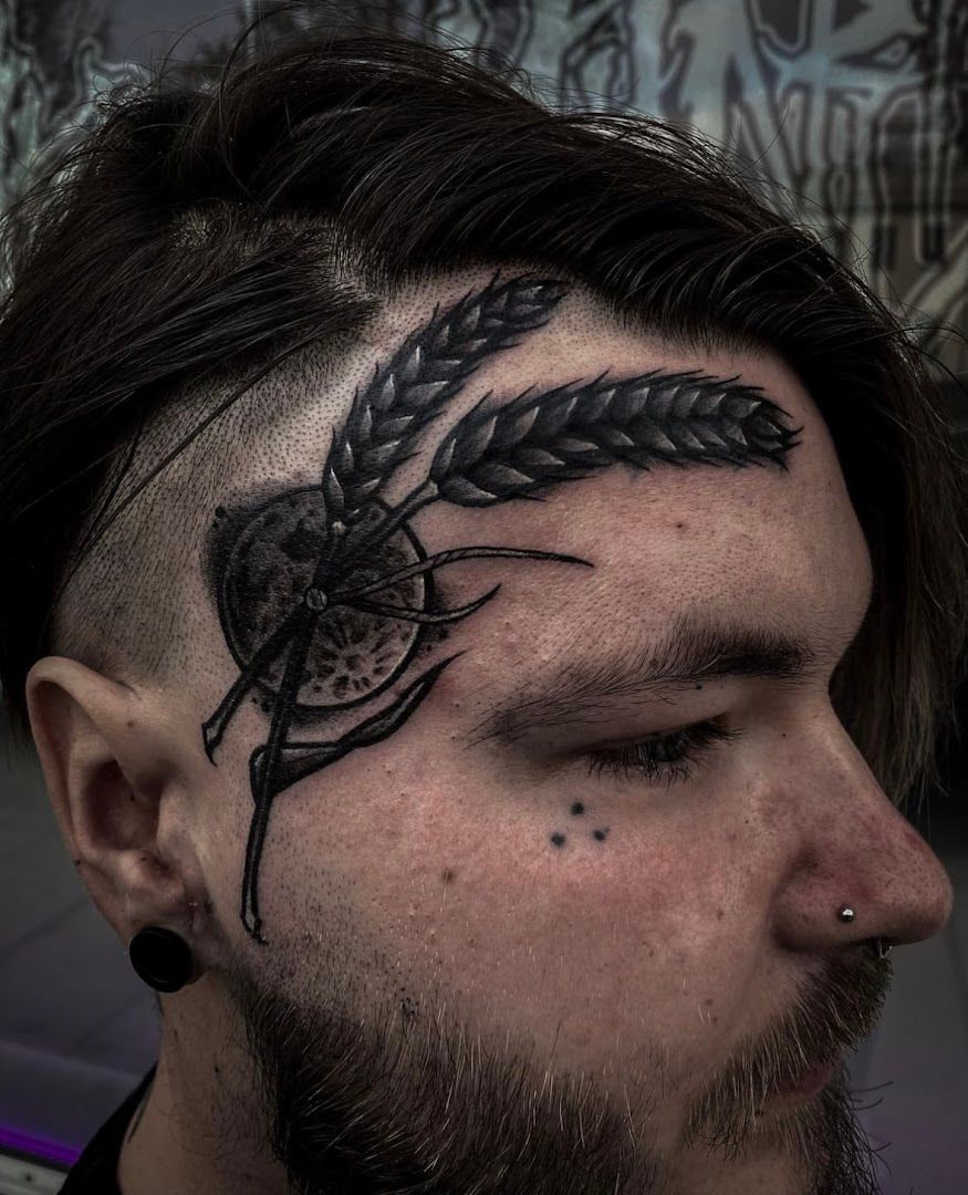 a man with a cover-up tattoo on his head, zwickau, germany