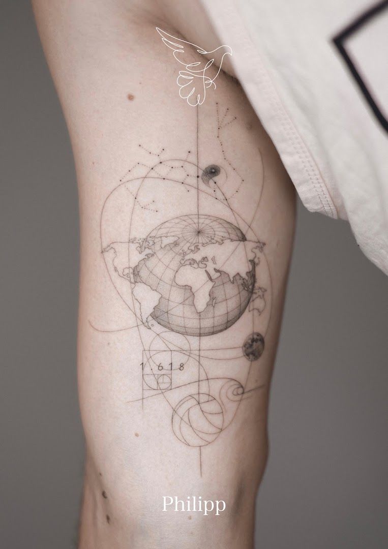 a narben tattoo of a globe with a map on it, berlin, germany