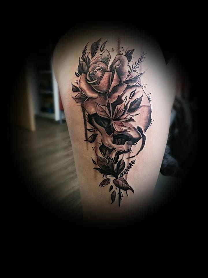 a black and white cover-up tattoo design of flowers, neustadt (aisch)-bad windsheim, germany