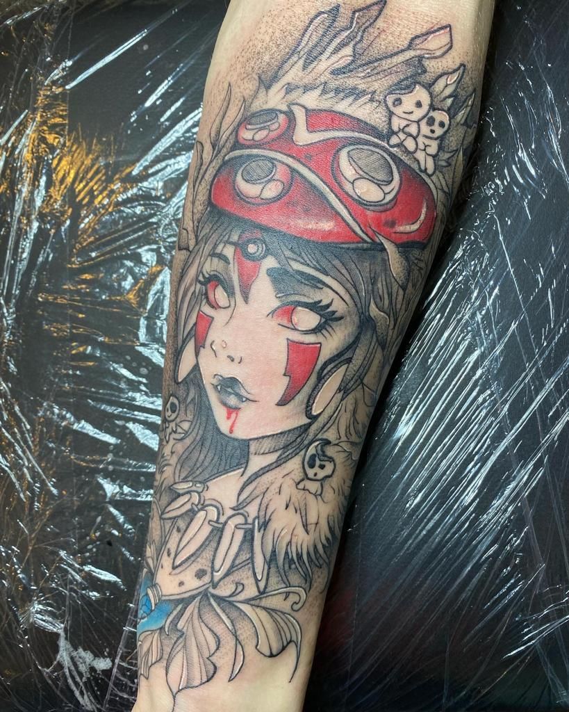 a narben tattoo of a girl with a red hat and a bird, osterholz, germany