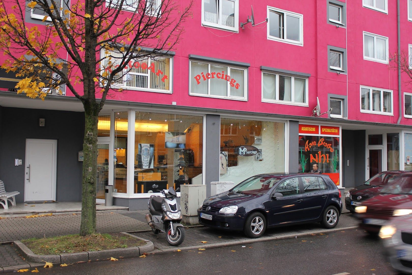 a pink building