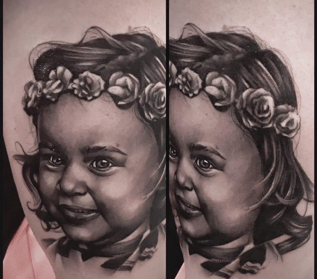 a black and white portrait tattoos of a baby girl, birkenfeld, germany
