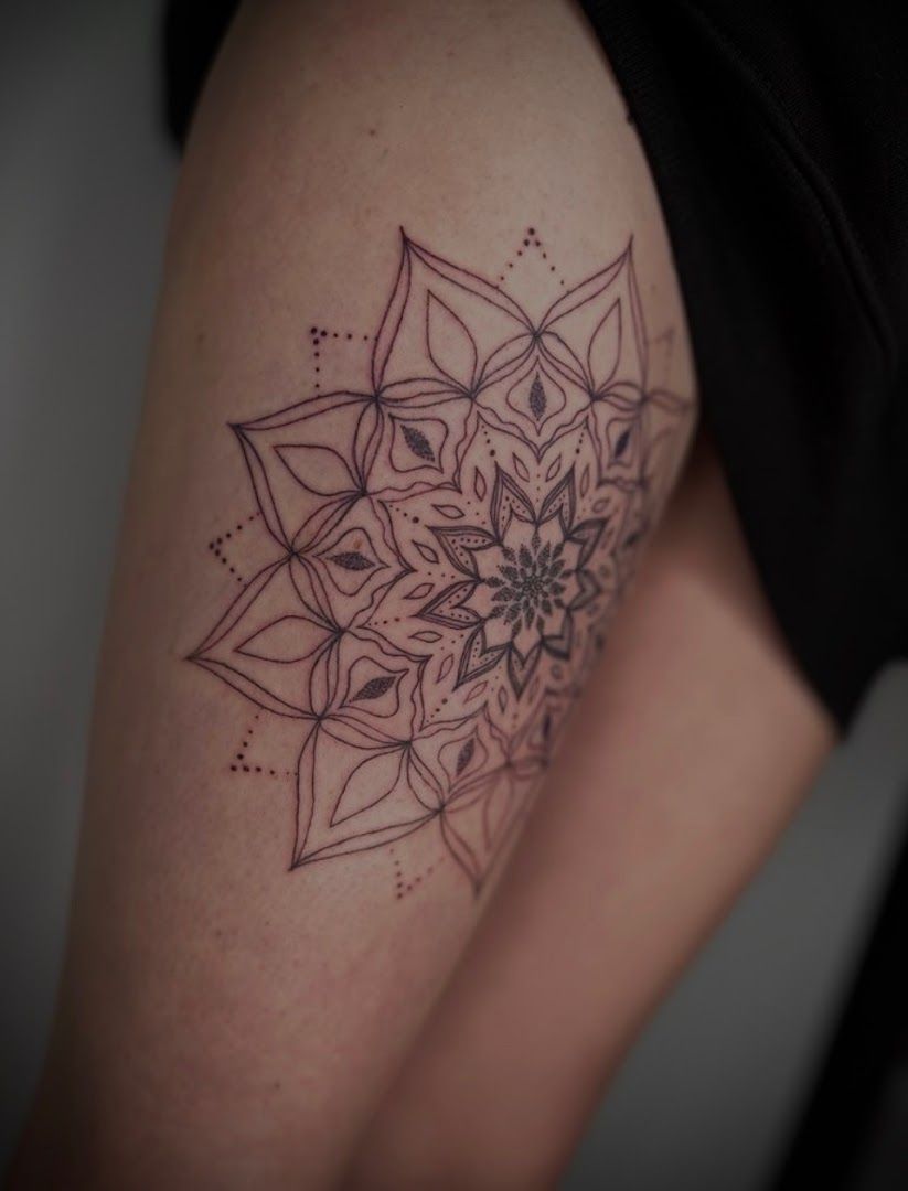 a japanische tattoos in leipzig design on the thigh, bremen, germany