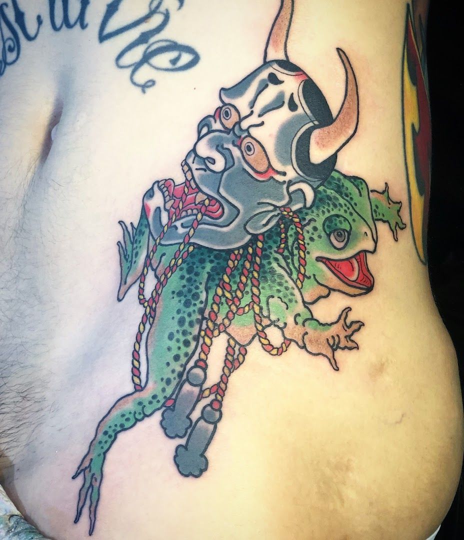 a japanische tattoos in leipzig of a bull with a fish on his back, forchheim, germany