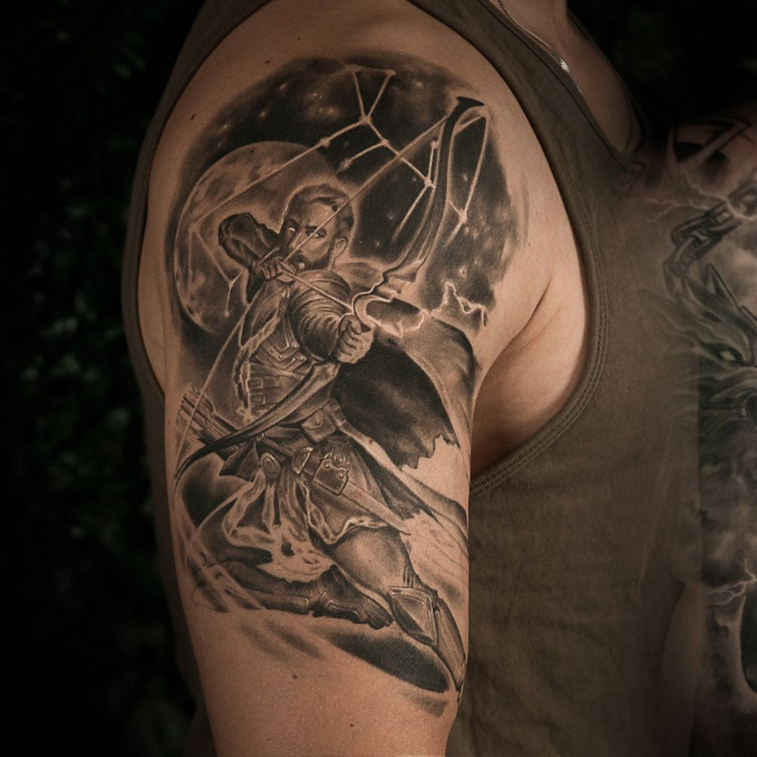 a man with a cover-up tattoo on his arm, recklinghausen, germany
