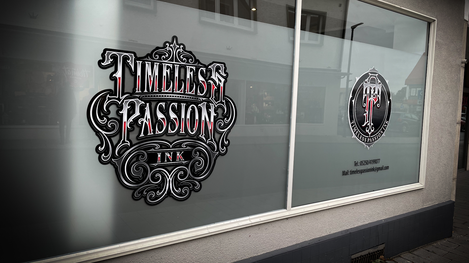 a window with a sign that says time's passion