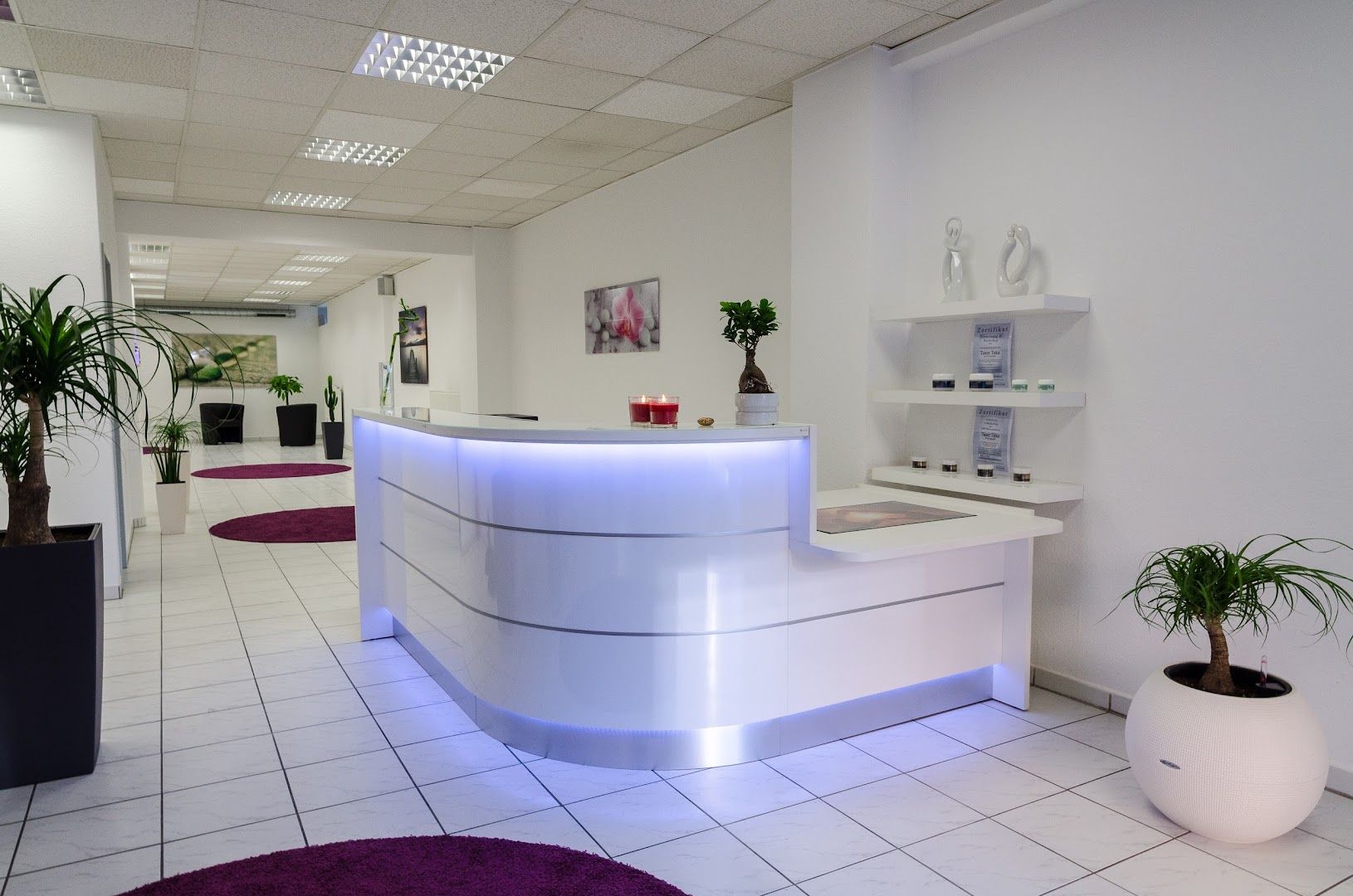 a white reception desk