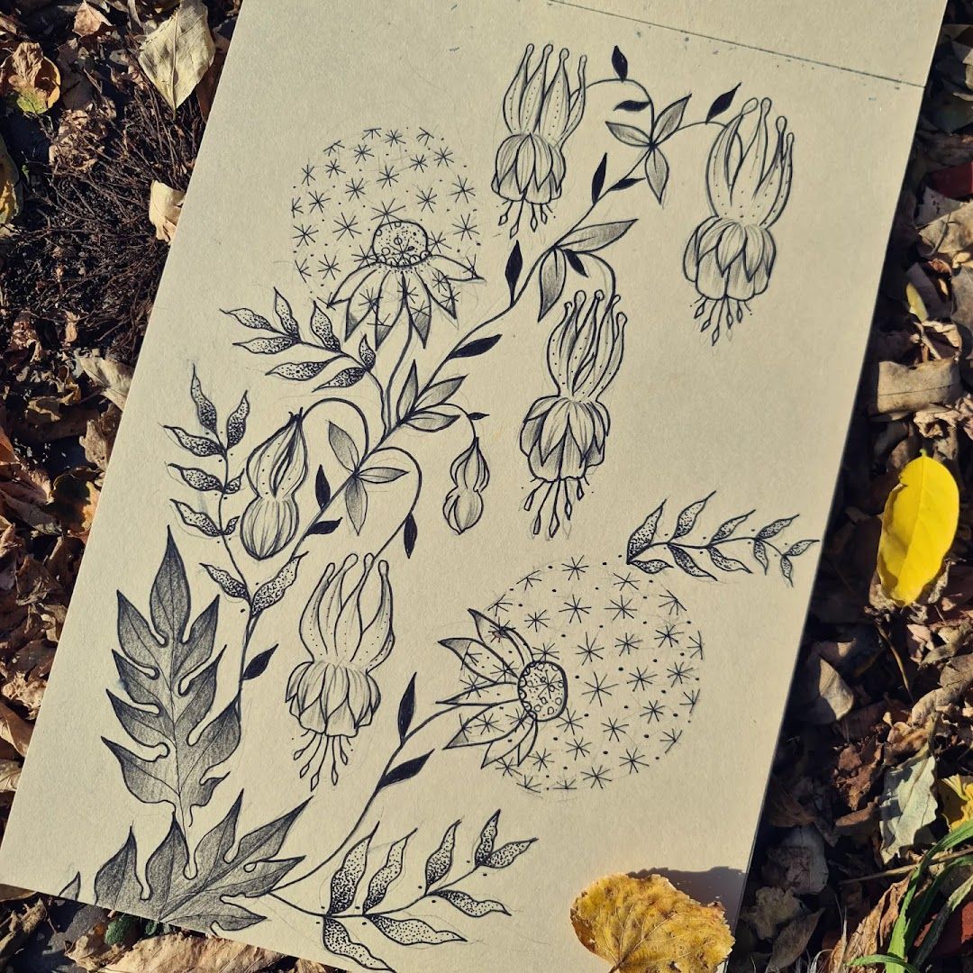 a drawing of a flower on a piece of paper