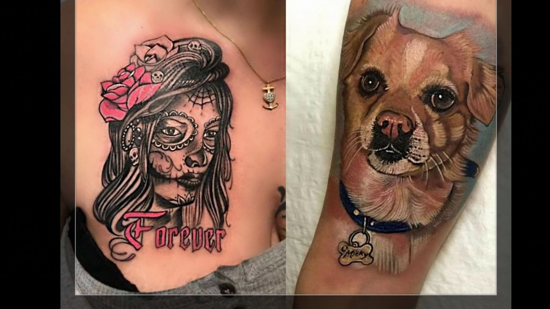 a woman with a dog japanische tattoos in leipzig on her chest, hagen, germany