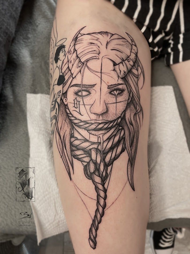 a narben tattoo of a lion with a long mane, dahme-spreewald, germany