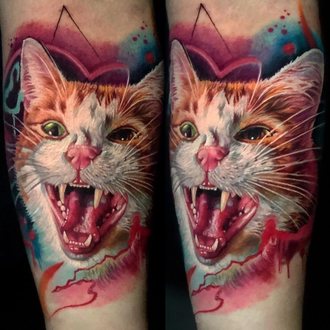 a cat japanische tattoos in leipzig on the arm, berlin, germany