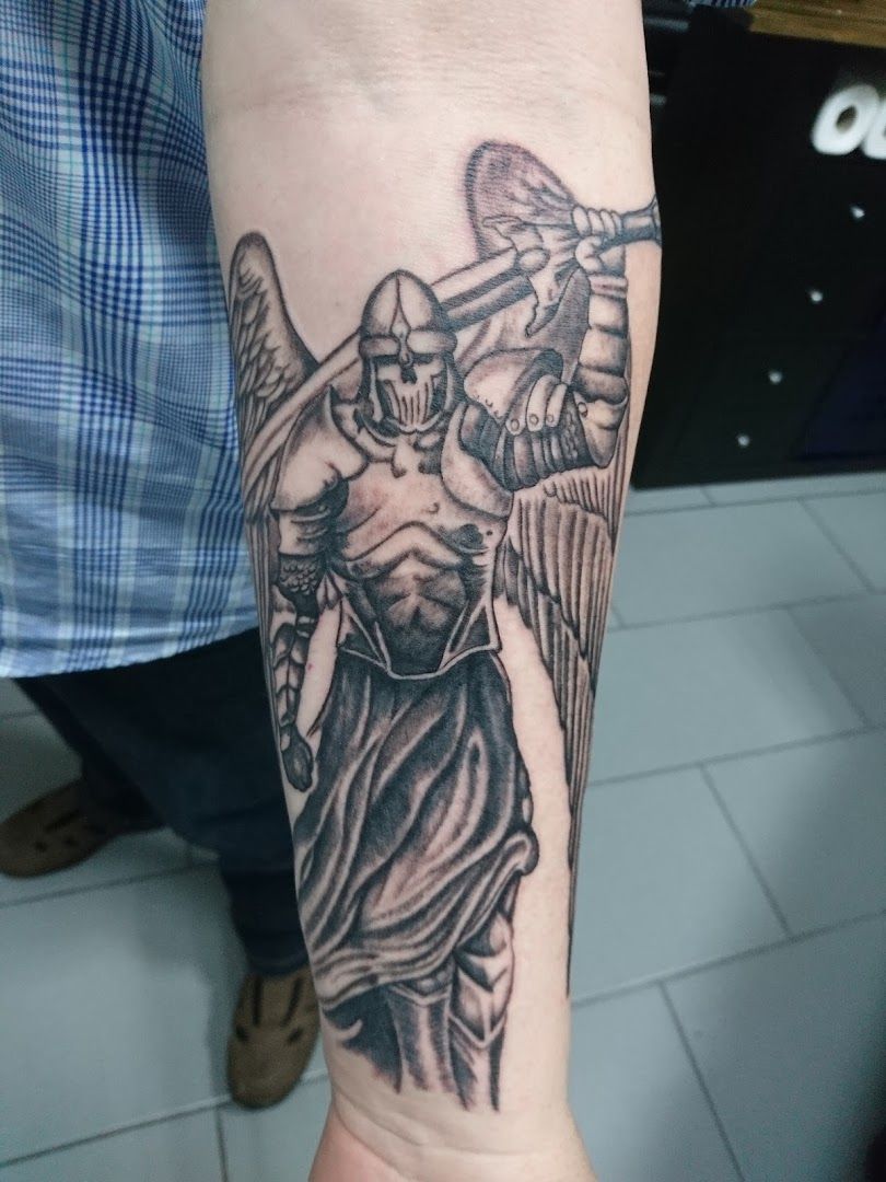 an angel narben tattoo on the forearm, böblingen, germany