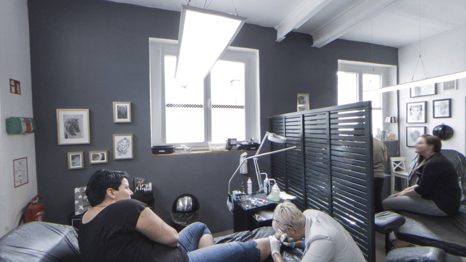 a group of people sitting in a room