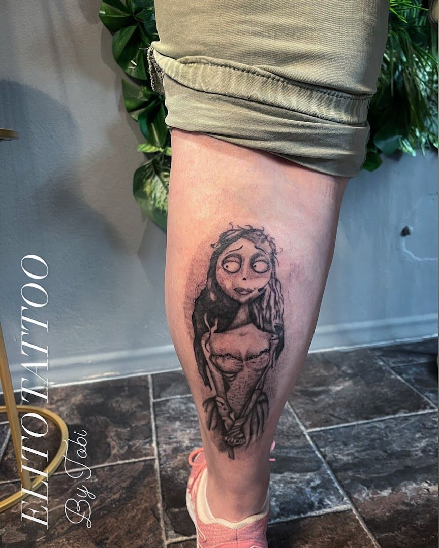 a cover-up tattoo of a woman with a flower on her leg, aichach-friedberg, germany
