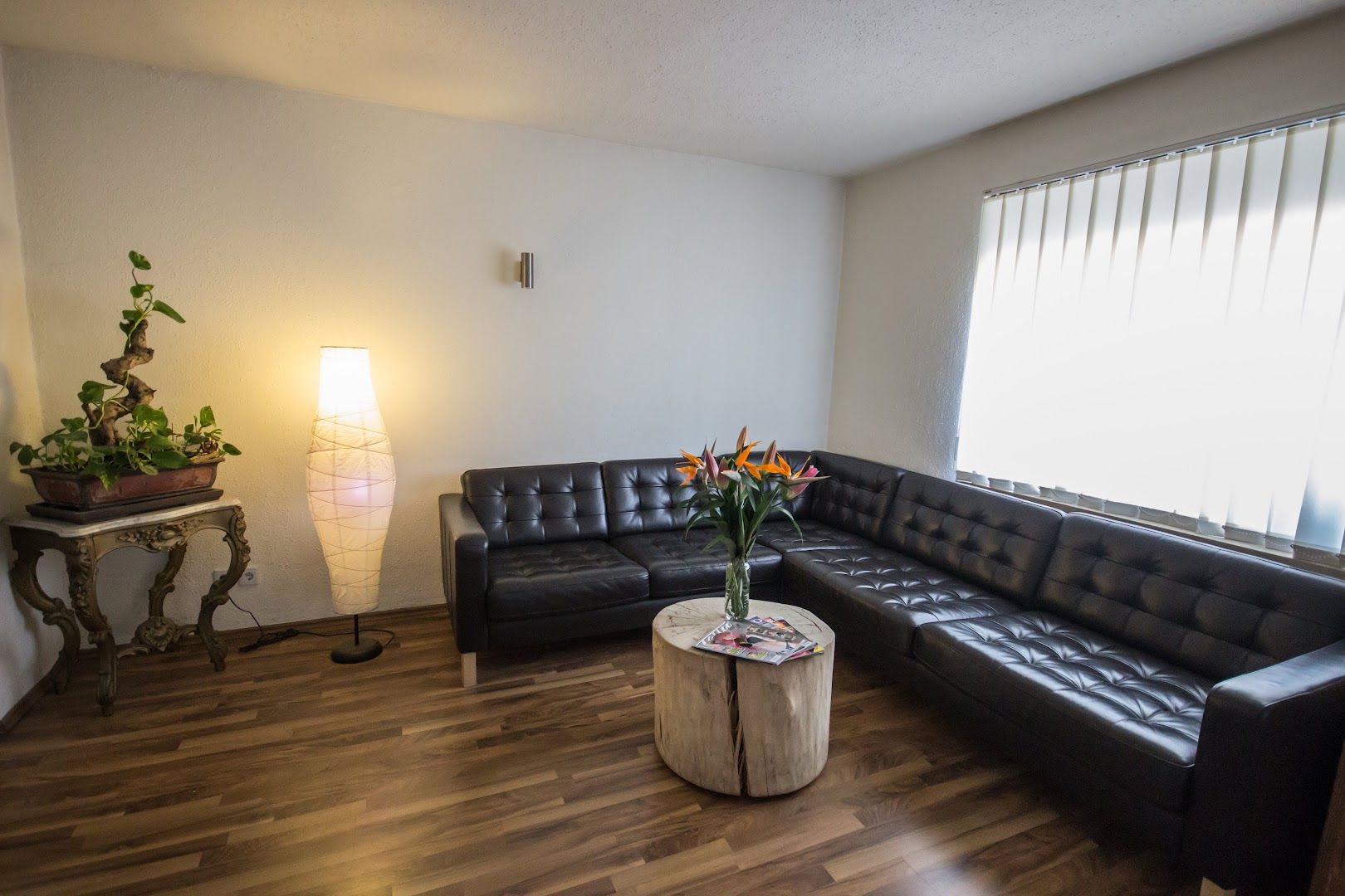 a black leather couch