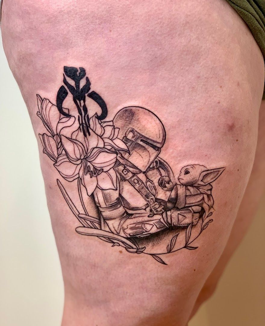a cover-up tattoo of a man on a horse, rhein-pfalz-kreis, germany