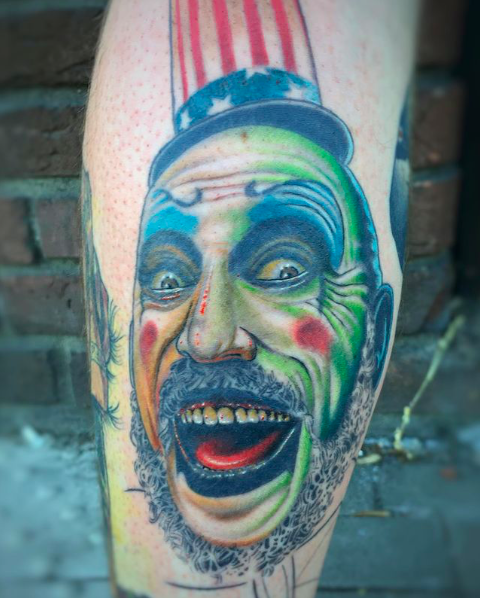 a cover-up tattoo of a clown with a mustache and a mustache, kreisfreie stadt bottrop, germany