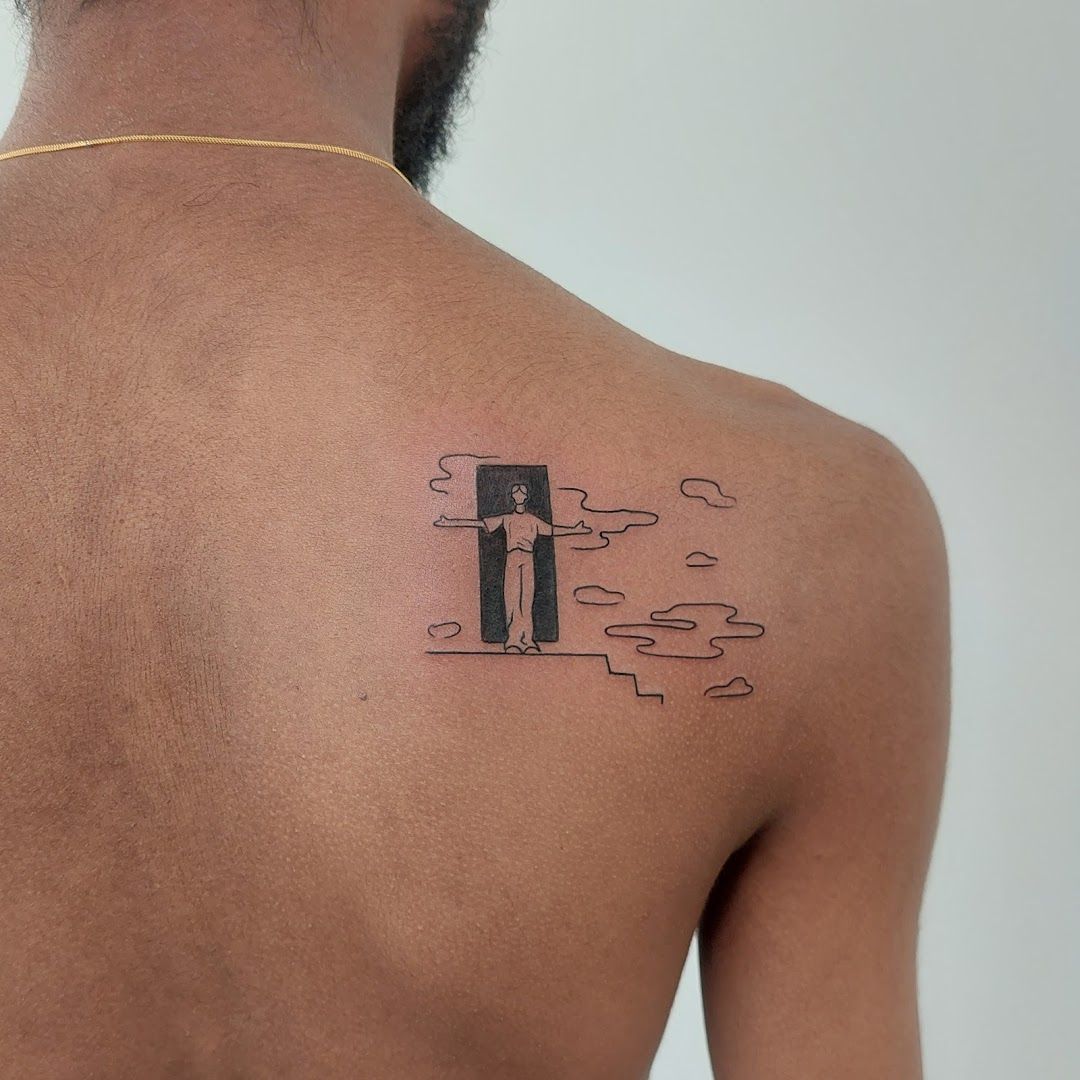 a man with a narben tattoo on his back, aachen, germany