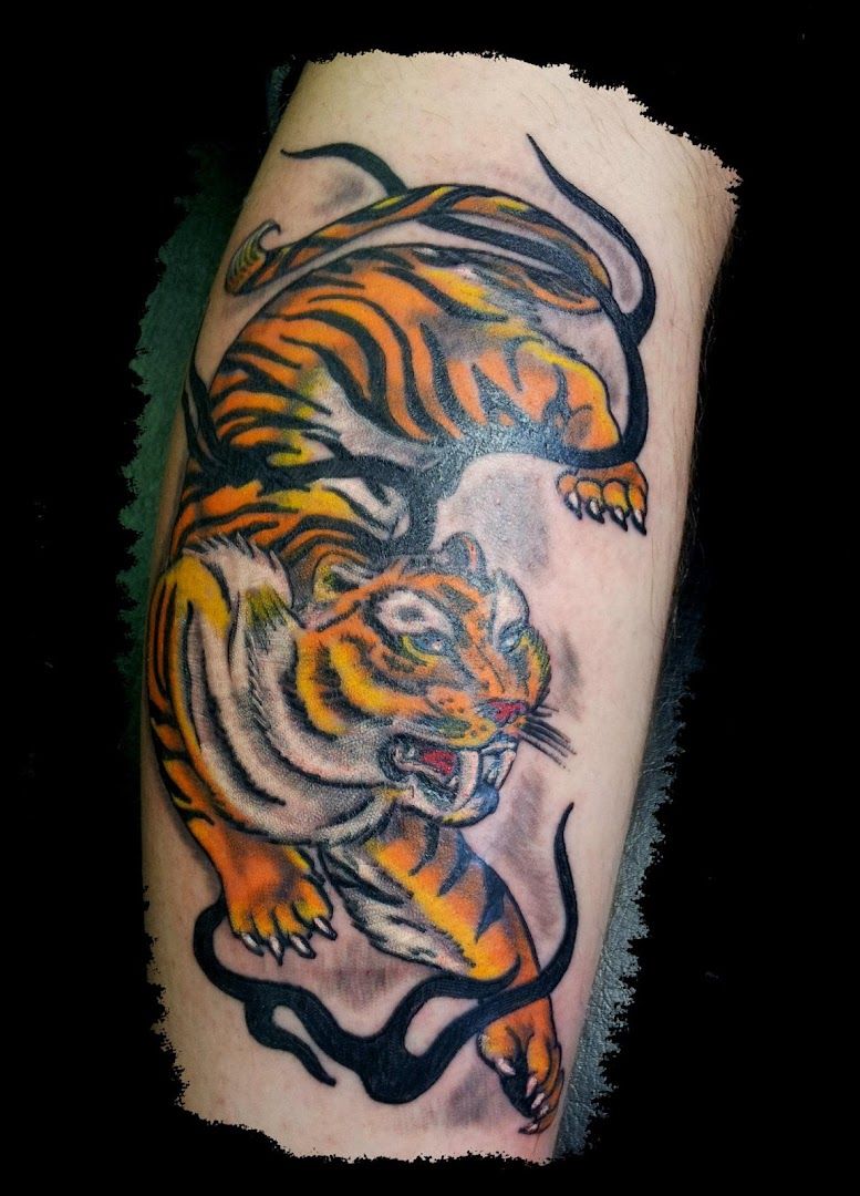 a tiger narben tattoo on the arm, oberbergischer, germany