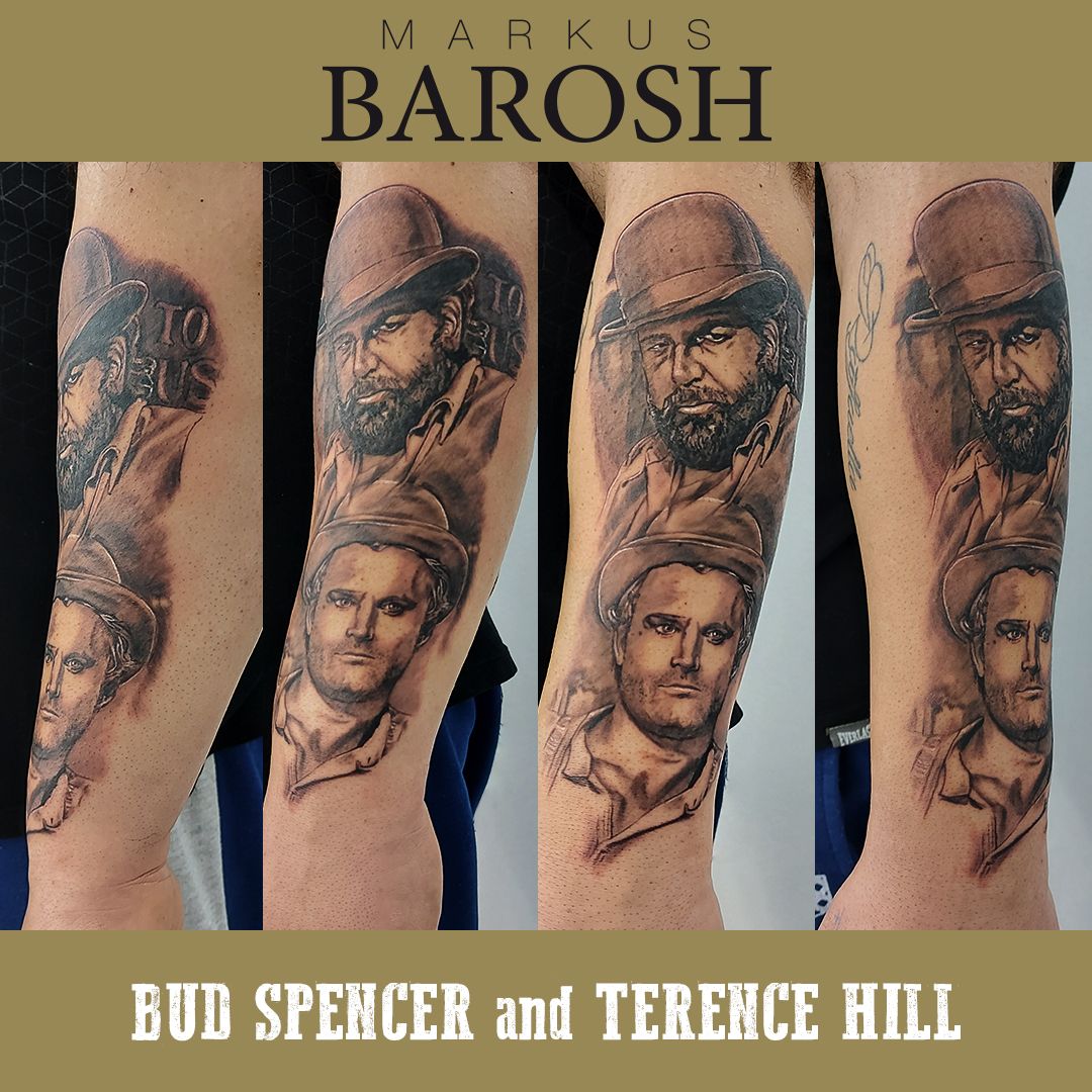 a man with a beard and a hat on his arm, with the words'bu spec and