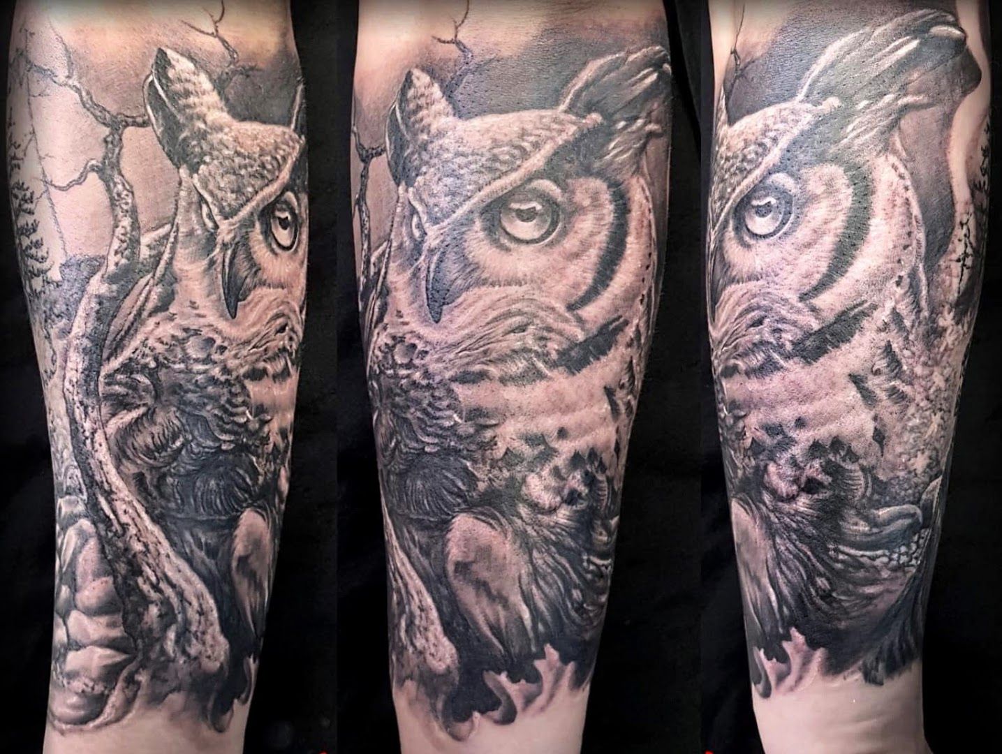 owl and owl cover-up tattoo, chemnitz, germany