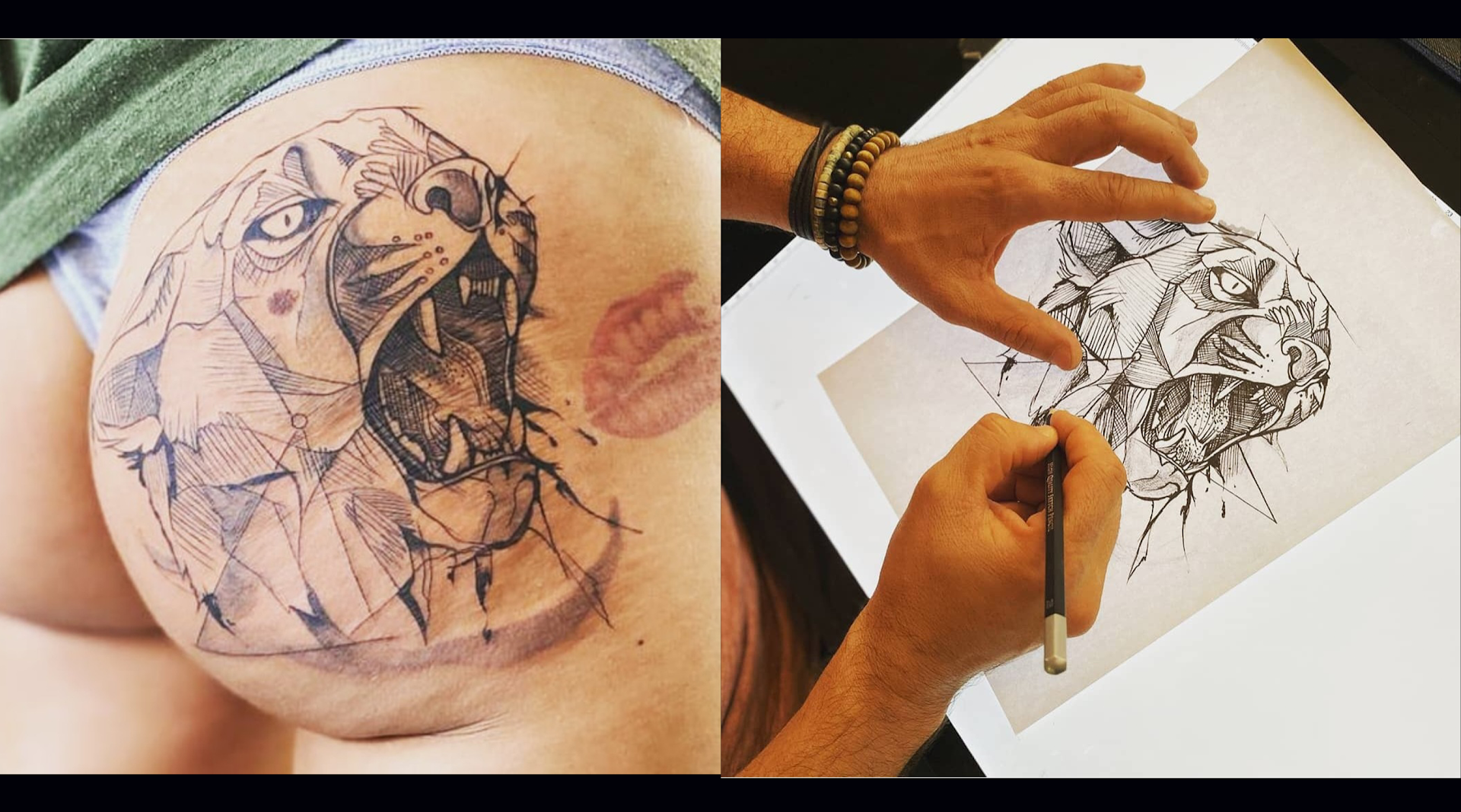 a man is drawing a cover-up tattoo on his arm, miltenberg, germany