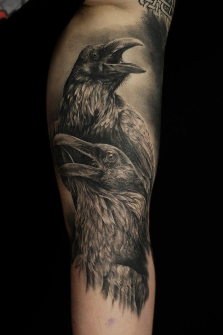 a raven japanische tattoos in leipzig on the arm, bodenseekreis, germany