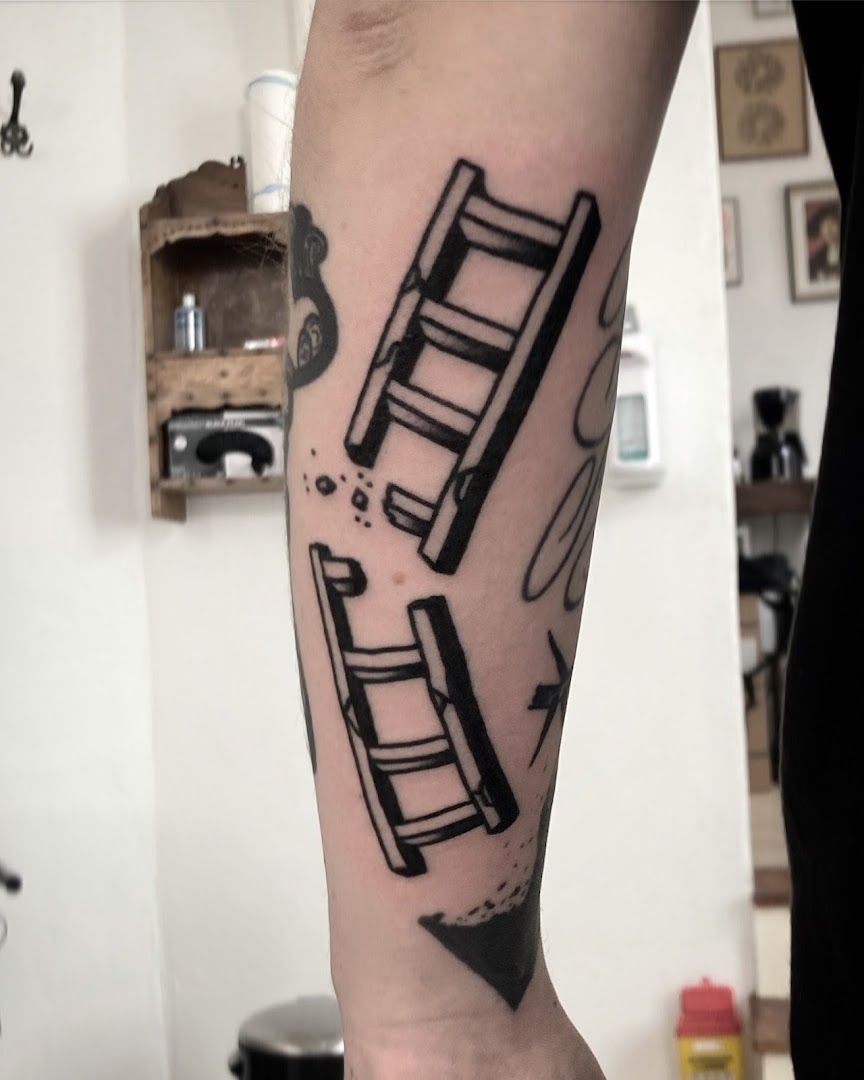 a black and white cover-up tattoo of a car, dresden, germany