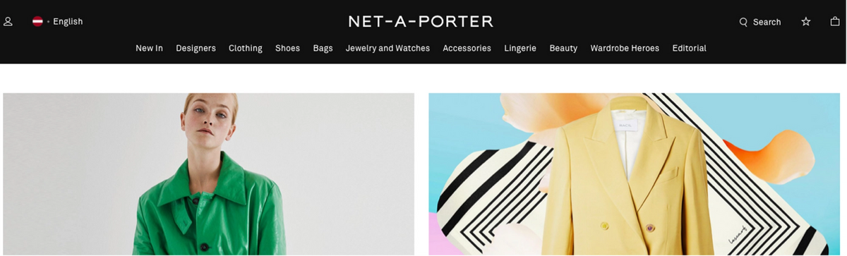 Net a porter website's homepage